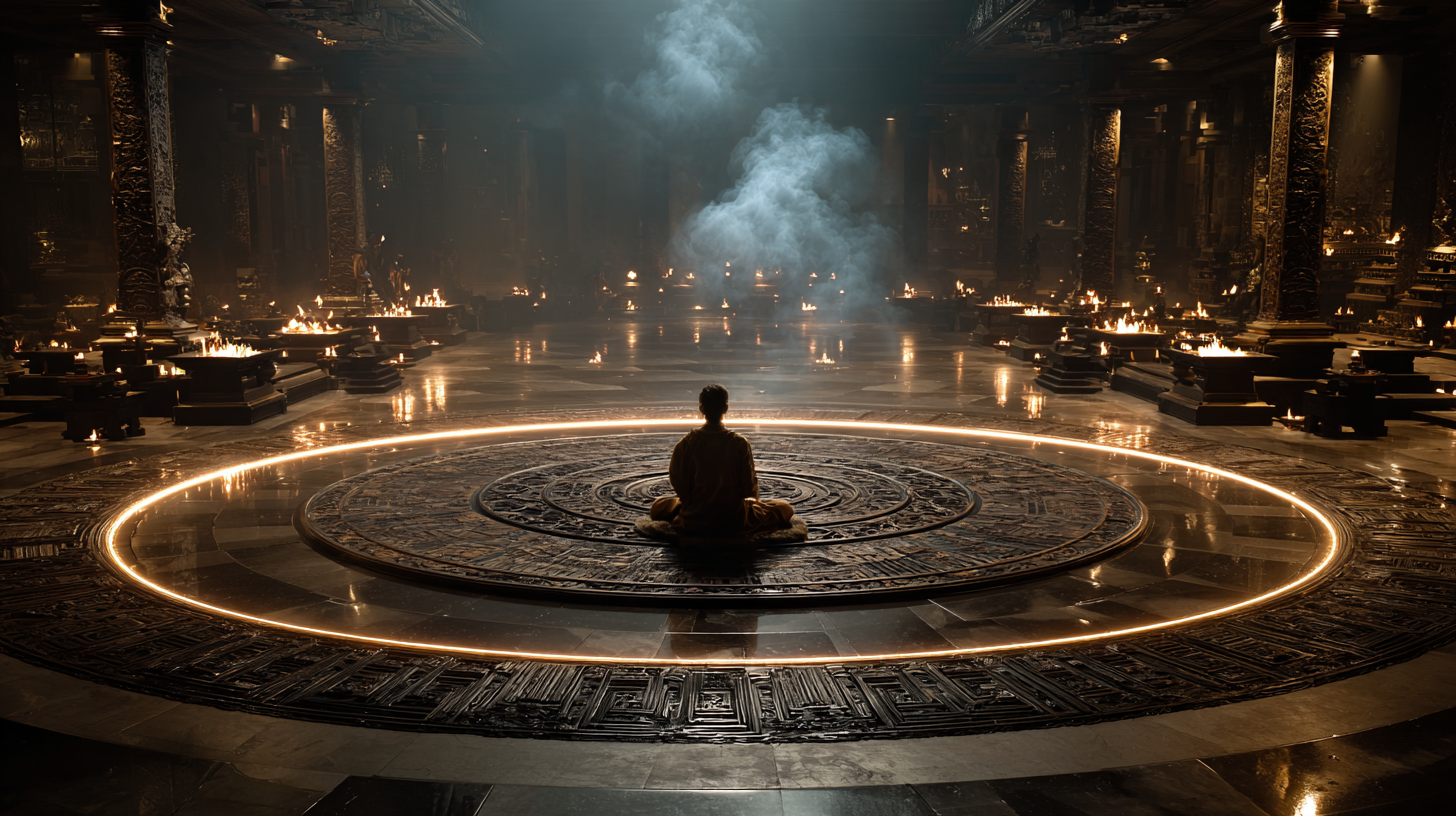 Sacred Javanese Meditation Temple with Golden Circle of Power